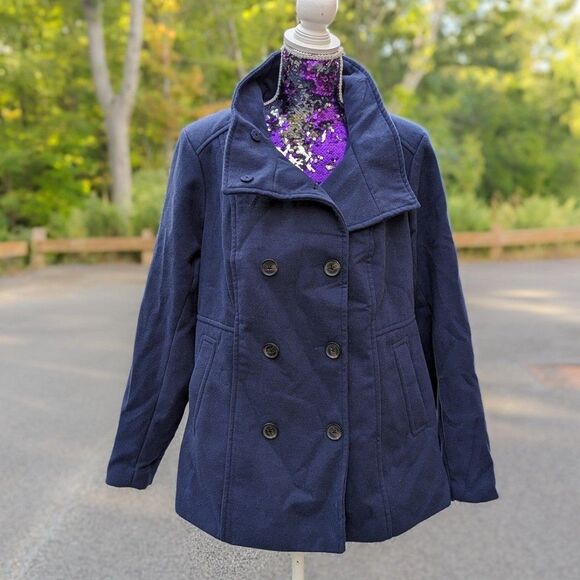 Torrid 0x Large BRAND NEW Navy Blue Double Breasted Pea Coat - Picture 1 of 11